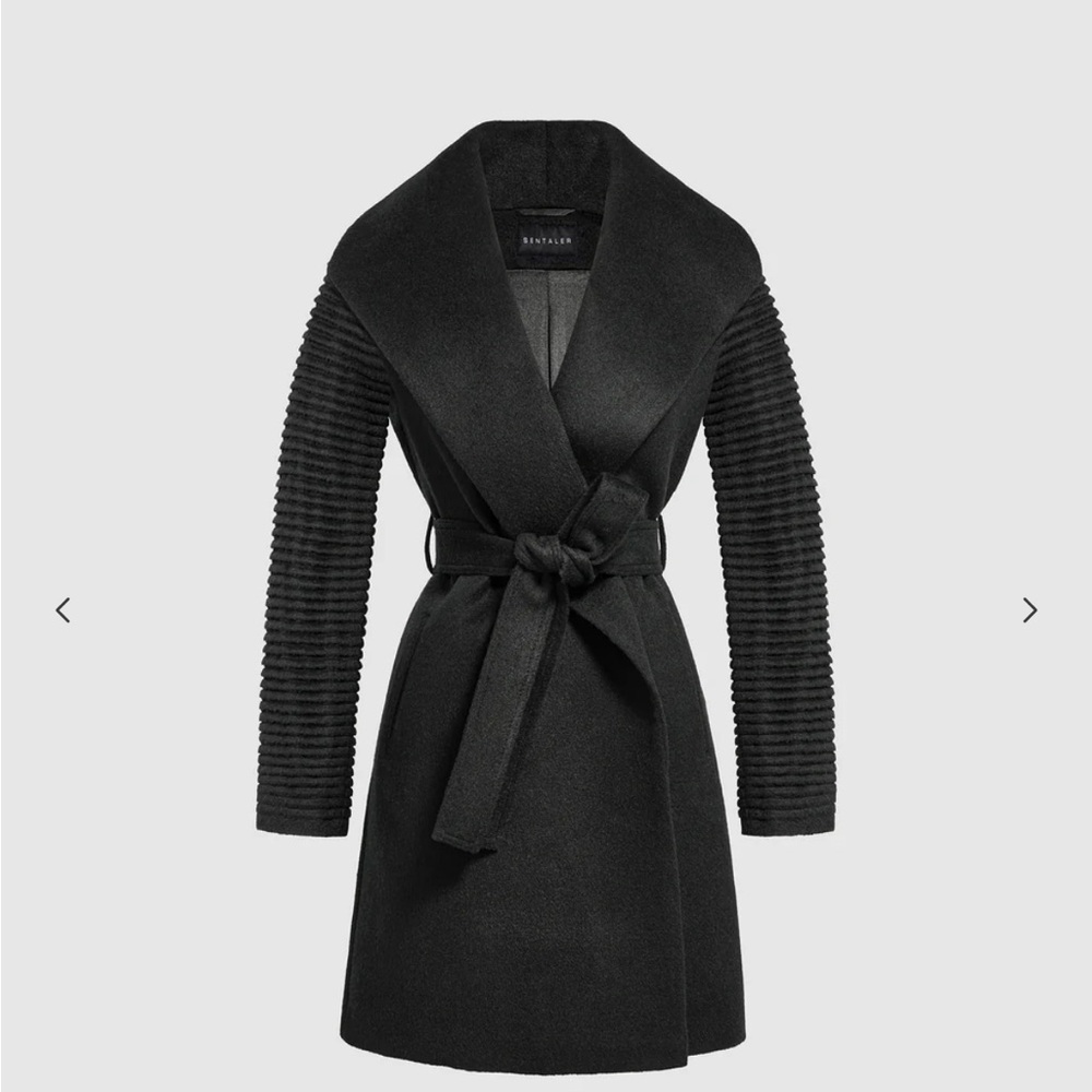 Sentaler Baby Alpaca Mid Length Shawl Collar Wrap Coat With Ribbed Sleeves - xs